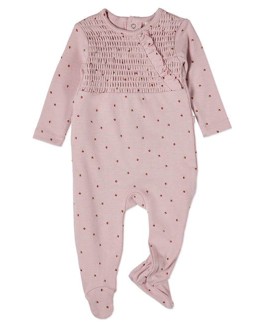 Baby and Toddler Girls "Sweet Cherry" 100% Cotton Ruffled Smocked Footie