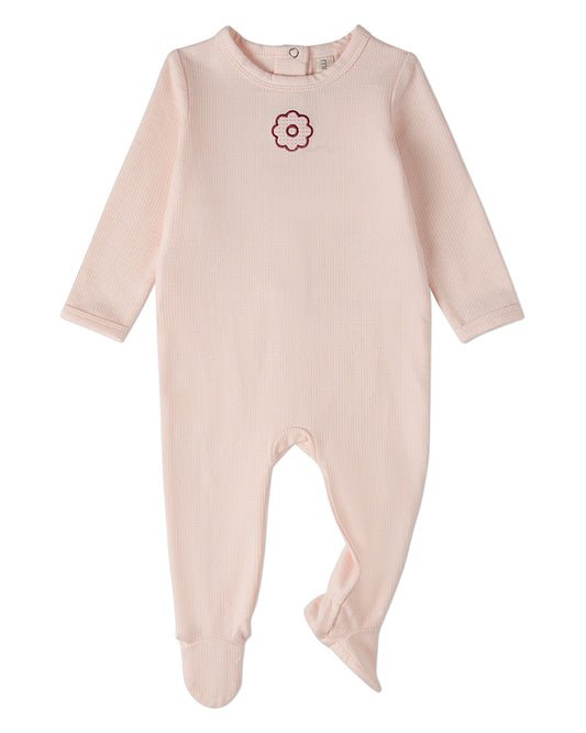 Baby Girls "A Little Flower Power" Embroidered Long-Sleeve Footie