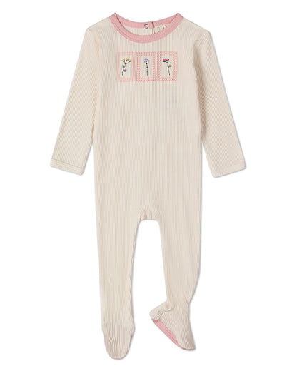 Baby Girls "Framed Florals" Ribbed Cotton-Blend Embroidered Footie