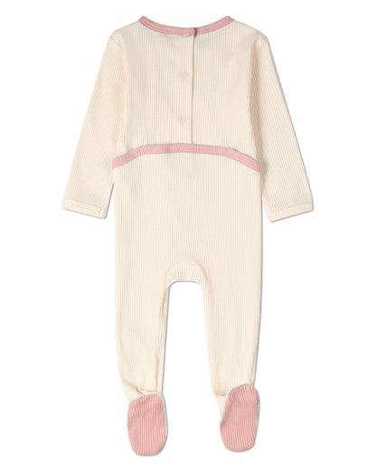 Baby Girls "Framed Florals" Ribbed Cotton-Blend Embroidered Footie