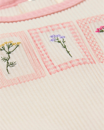 Baby Girls "Framed Florals" Ribbed Cotton-Blend Embroidered Footie