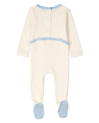 Baby Boys "Framed Foliage" Ribbed Cotton-Blend Embroidered Footie
