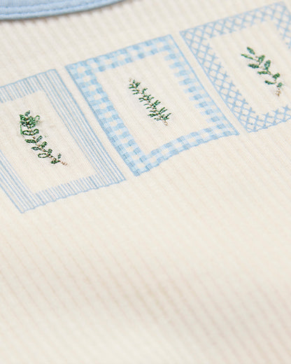 Baby Boys "Framed Foliage" Ribbed Cotton-Blend Embroidered Footie