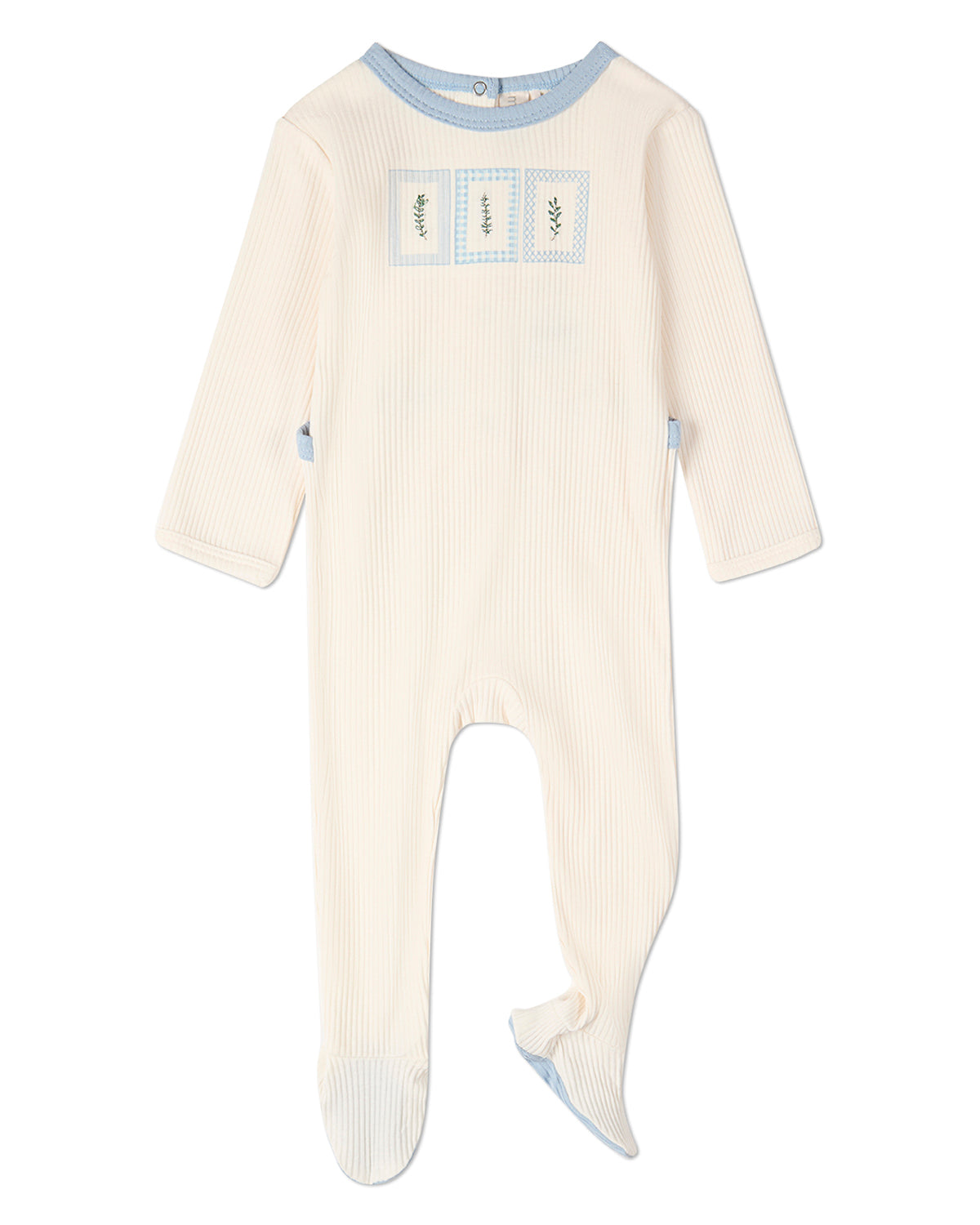 Baby Boys "Framed Foliage" Ribbed Cotton-Blend Embroidered Footie