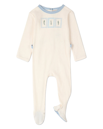 Baby Boys "Framed Foliage" Ribbed Cotton-Blend Embroidered Footie