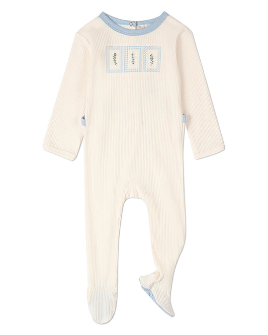 Baby Boys "Framed Foliage" Ribbed Cotton-Blend Embroidered Footie