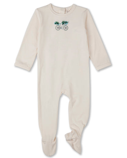 Baby "Bicycle Basket of Blooms" Rayon-Blend Embroidered Footie