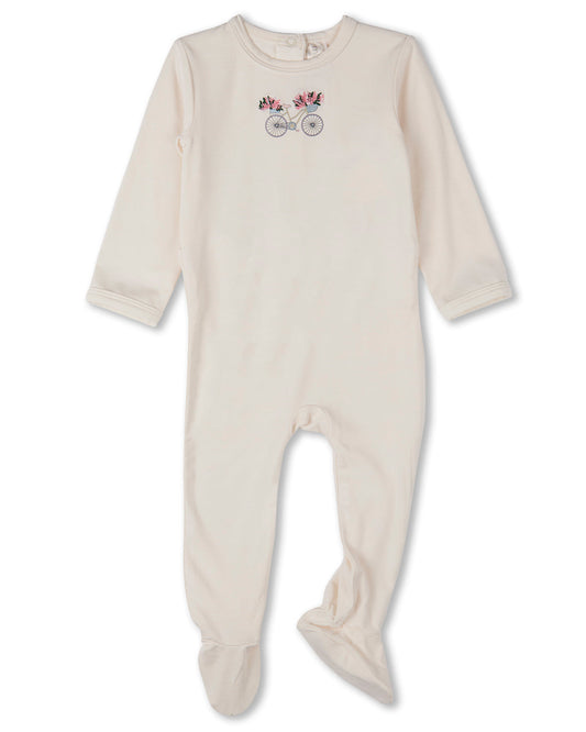 Baby "Bicycle Basket of Blooms" Rayon-Blend Embroidered Footie