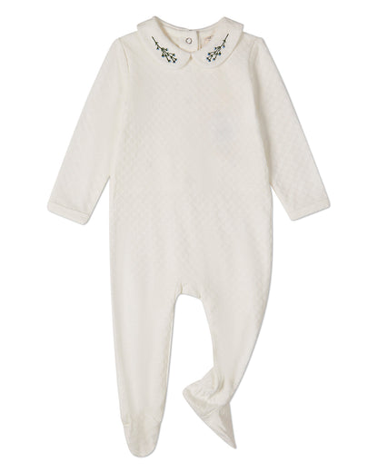 Baby Unisex "Blue Buds Sweetest Bloom" Cotton/Rayon Embroidered Footie