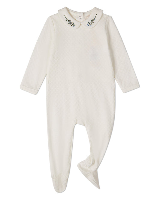 Baby Unisex "Blue Buds Sweetest Bloom" Cotton/Rayon Embroidered Footie