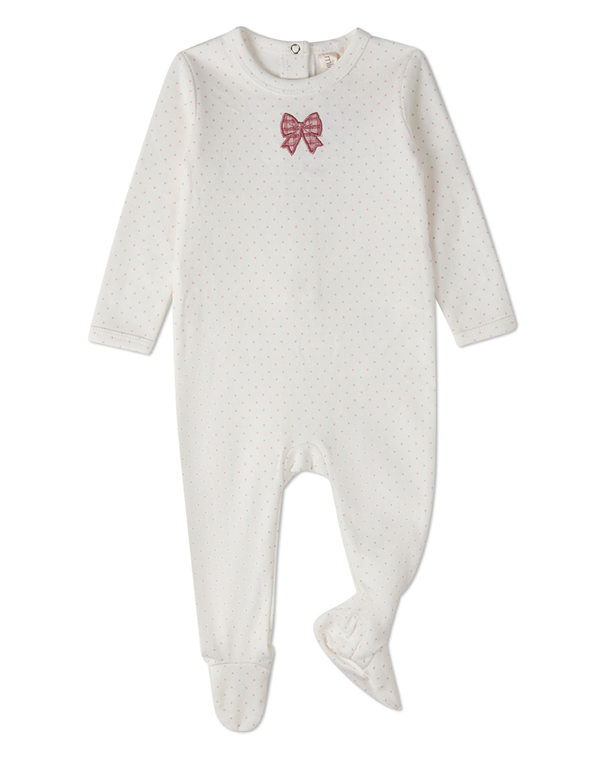 Baby Girls "Put A Bow On It" 100% Cotton Embroidered Polka-Dot Footie