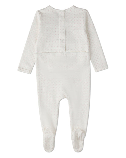 Baby Girls "Put A Bow On It" 100% Cotton Embroidered Polka-Dot Footie