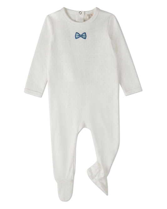 Baby Boys "Put A Bow On It" 100% Cotton Polka-Dot Embroidered Footie