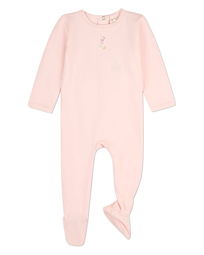 Baby Girls "Sitting Goose" Cotton-Rich Embroidered Footie