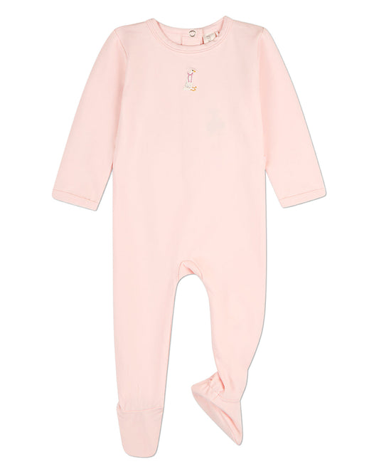 Baby Girls "Sitting Goose" Cotton-Rich Embroidered Footie