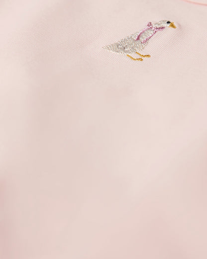 Baby Girls "Sitting Goose" Cotton-Rich Embroidered Footie