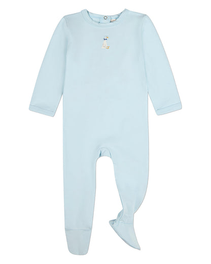 Baby Boys "Sitting Goose" Cotton-Rich Embroidered Footie