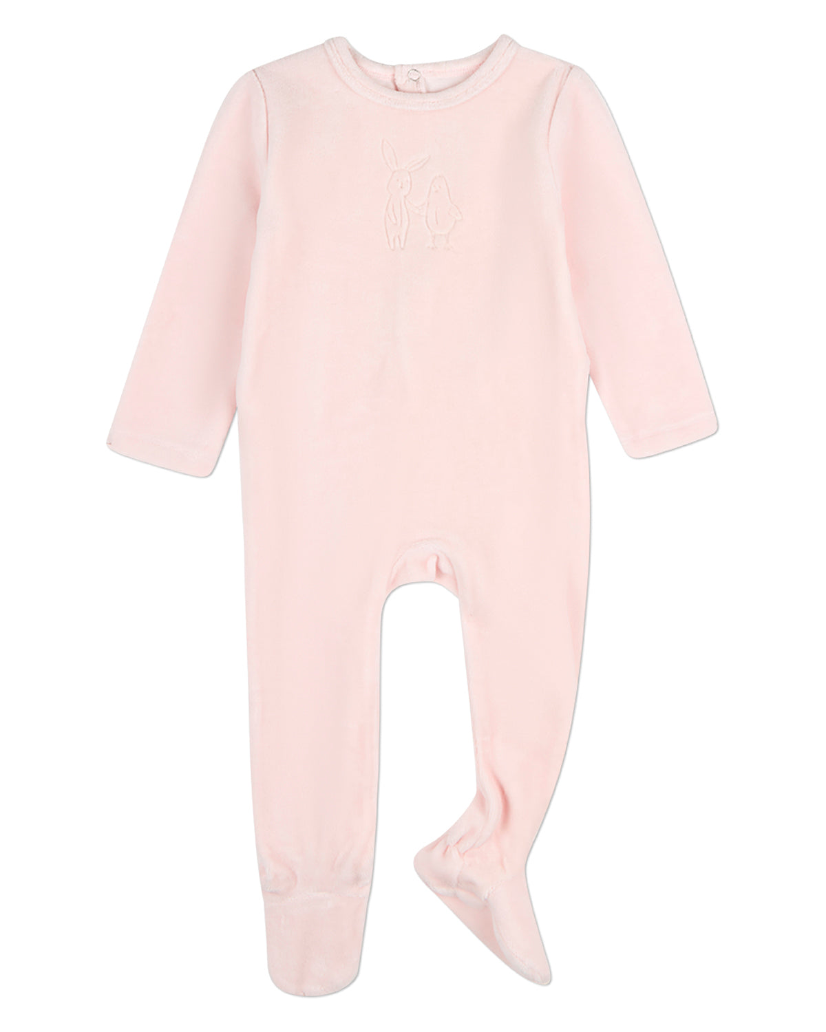 Baby "Bunny Meets Chick" Plush Embossed Cotton-Rich Velour Footie