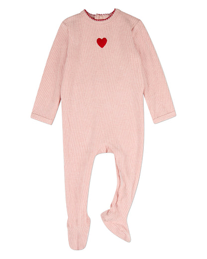 Baby Girls Heart-Embroidered Rayon-Blend Picot-Trim Textured Footie