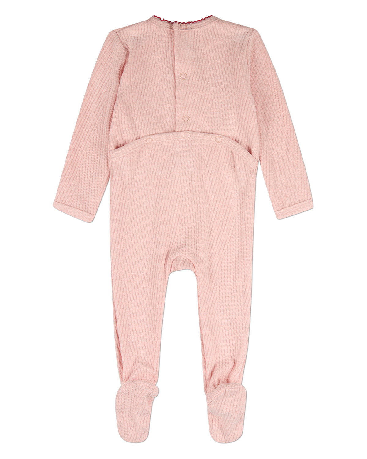 Baby Girls Heart-Embroidered Rayon-Blend Picot-Trim Textured Footie
