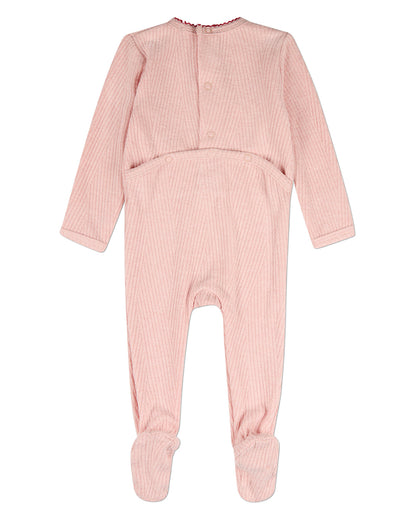 Baby Girls Heart-Embroidered Rayon-Blend Picot-Trim Textured Footie
