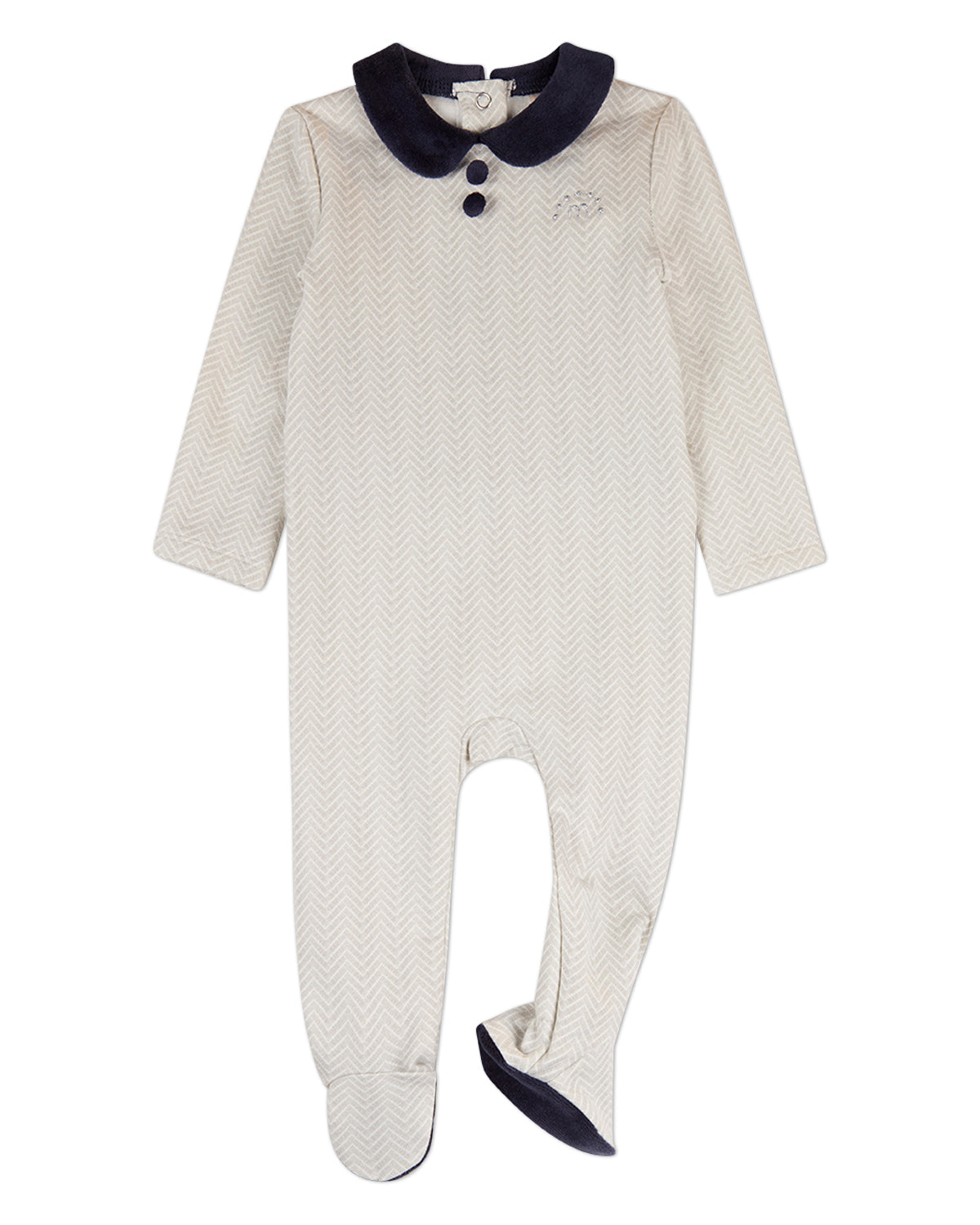 Baby Chevron-Print Cotton-Rich Footie with Plush Velour Trim