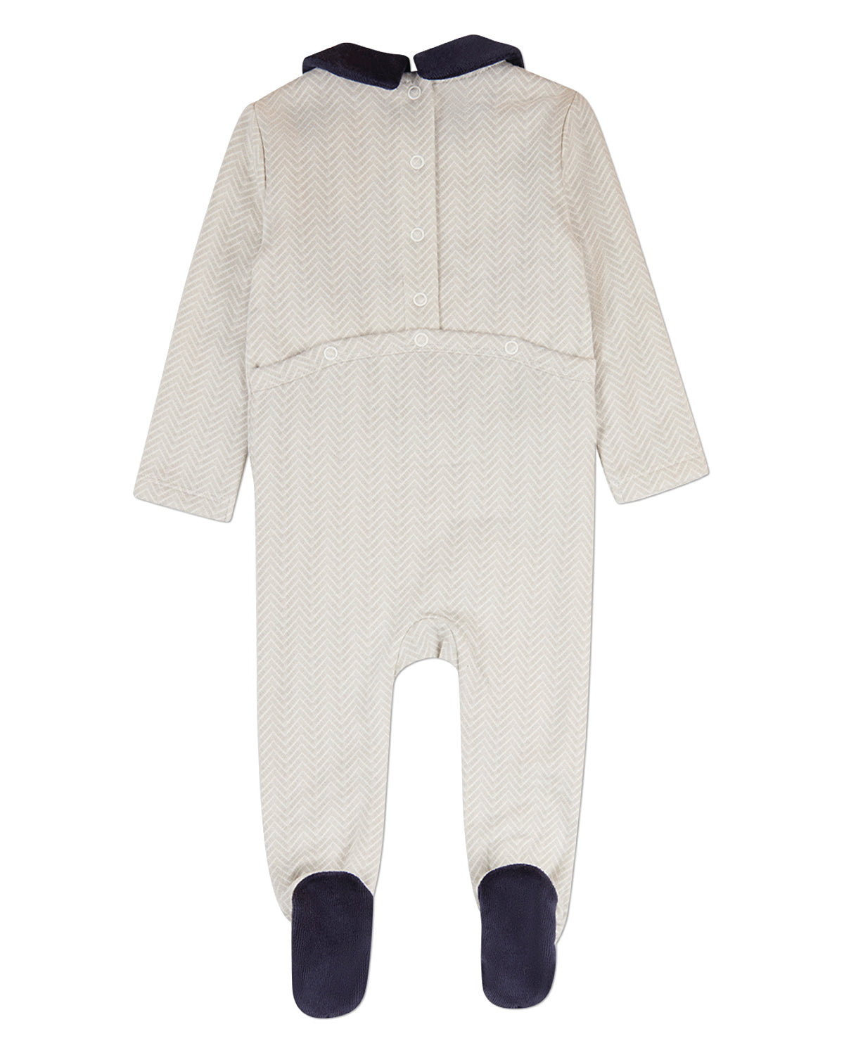 Baby Chevron-Print Cotton-Rich Footie with Plush Velour Trim