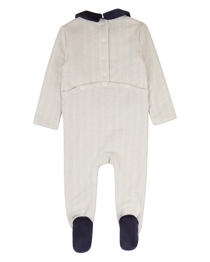 Baby Chevron-Print Cotton-Rich Footie with Plush Velour Trim