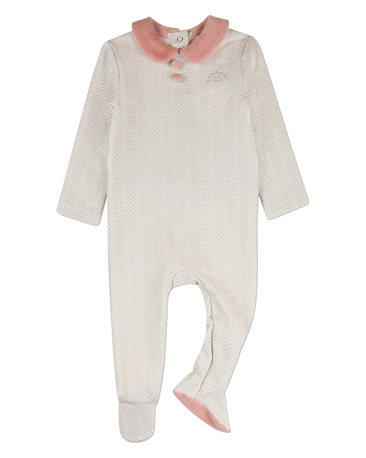 Baby Chevron-Print Cotton-Rich Footie with Plush Velour Trim