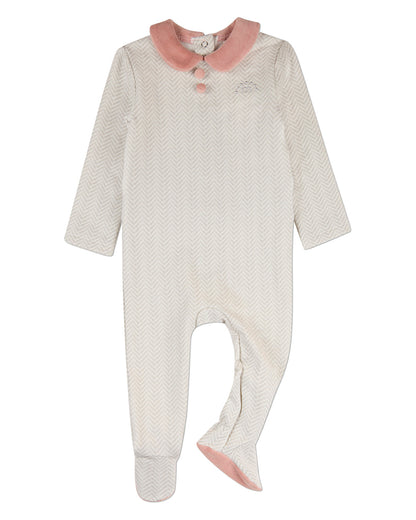 Baby Chevron-Print Cotton-Rich Footie with Plush Velour Trim