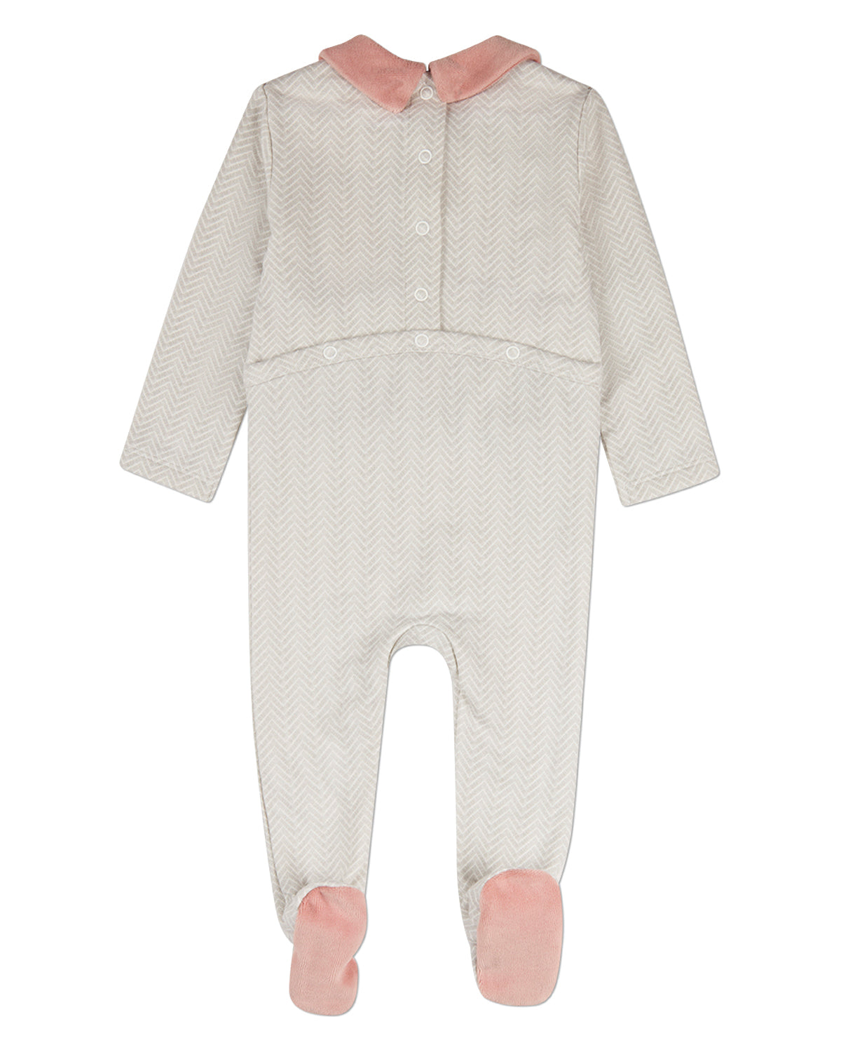 Baby Chevron-Print Cotton-Rich Footie with Plush Velour Trim