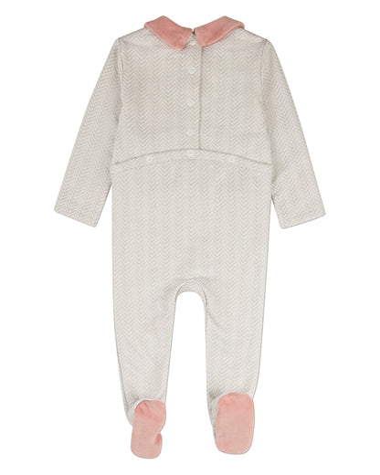 Baby Chevron-Print Cotton-Rich Footie with Plush Velour Trim