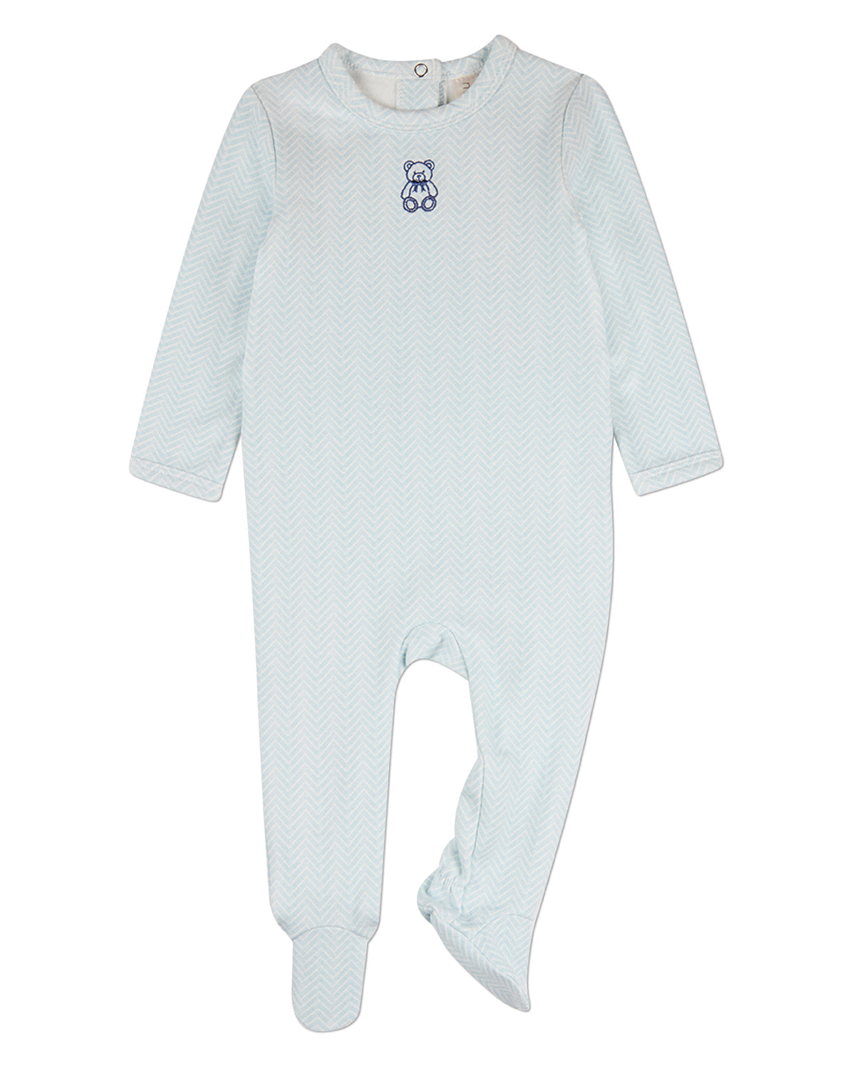 Baby "Snuggly Bear" Chevron-Printed Cotton-Rich Footie