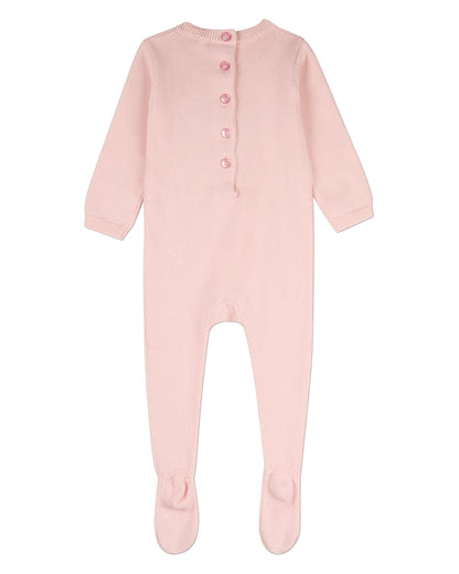 Baby Girls 100% Cotton Mini-Ribbed Knit Footie with Tonal Knit Bow