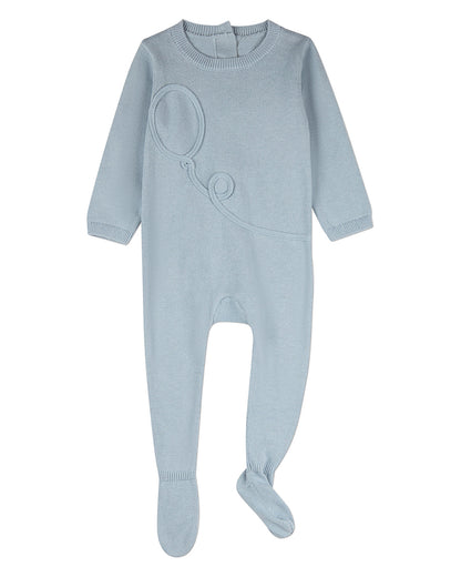 Baby Boys 100% Cotton Mini-Ribbed Footie with Tonal Knit Balloon Accent