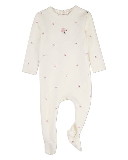 Baby Girls "Rosettes and Stitching" Cotton/Rayon-Blend Footie