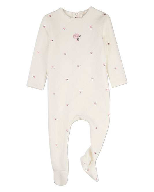 Baby Girls "Rosettes and Stitching" Cotton/Rayon-Blend Footie