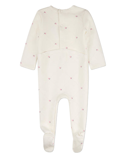 Baby Girls "Rosettes and Stitching" Cotton/Rayon-Blend Footie