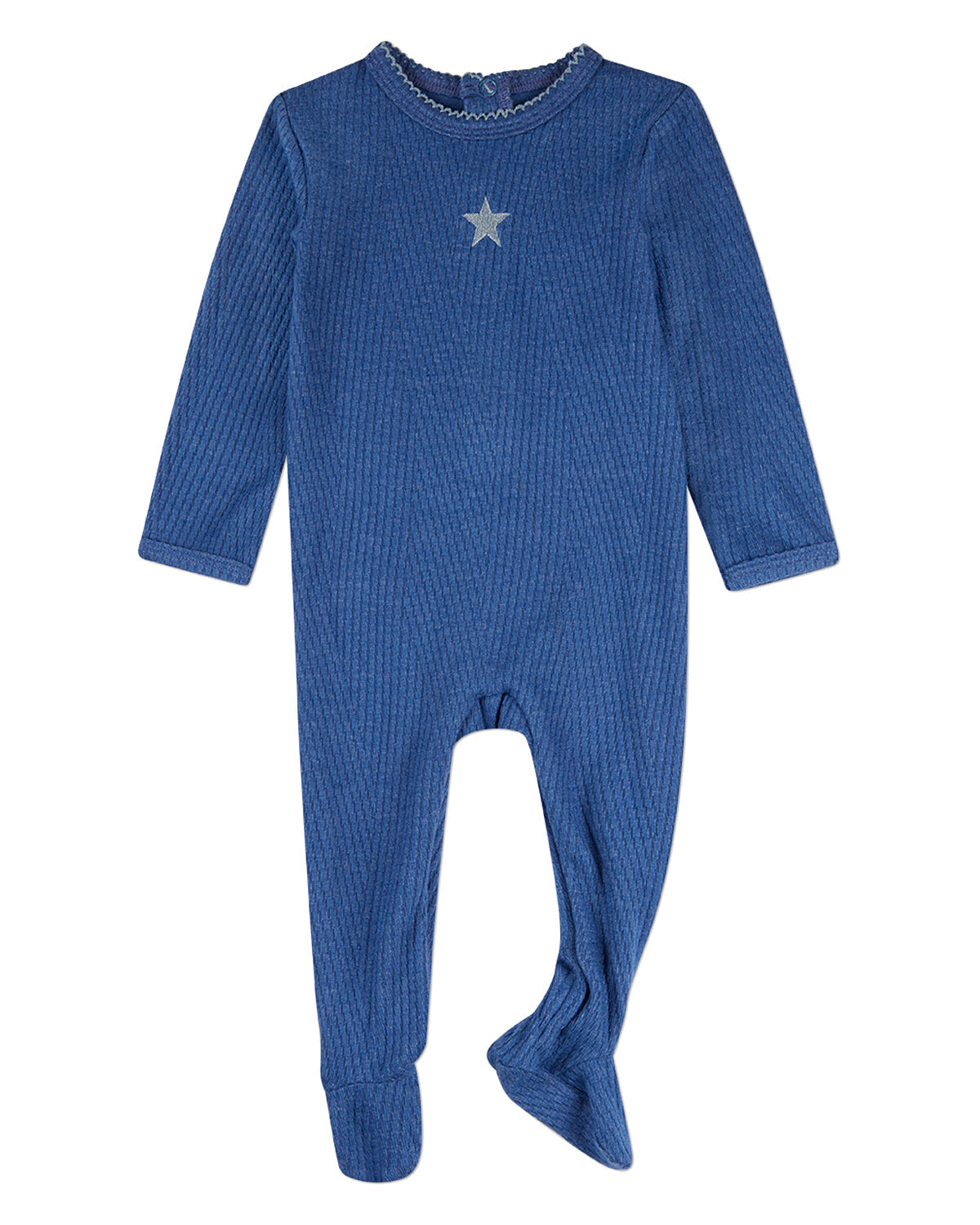 Baby Boys Star-Embroidered Rayon-Blend Picot-Trim Textured Footie