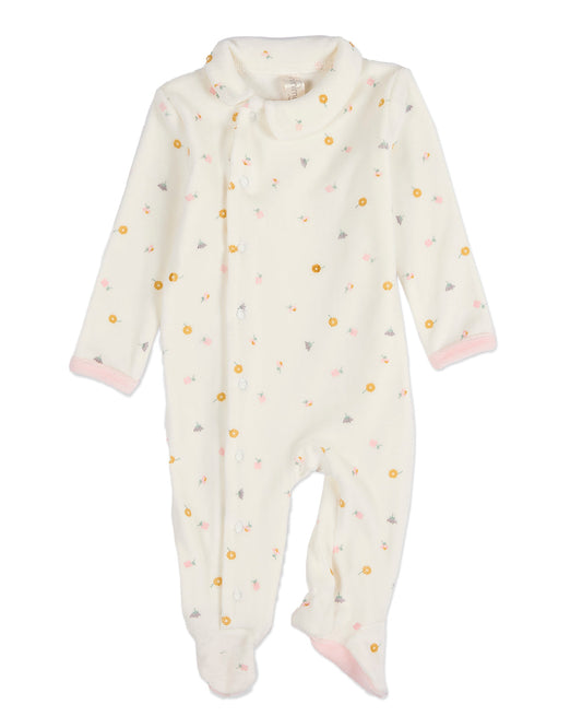 Baby Girls "Lily Of The Valley" Snap Front Velour Footie