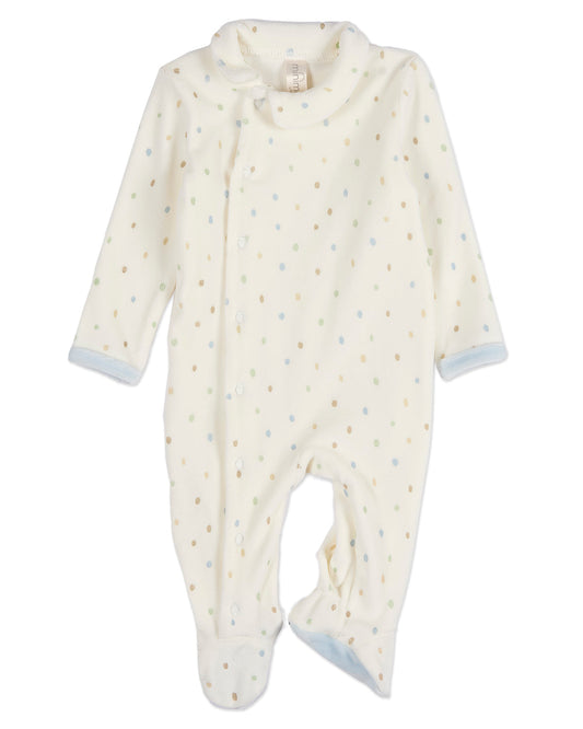 Baby Boys "Playful Dots" Snap Front Velour Footie