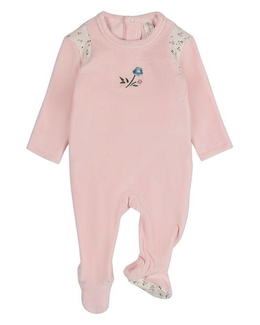 Baby Girls "Fairy Flowers" Embroidered Velour Footie