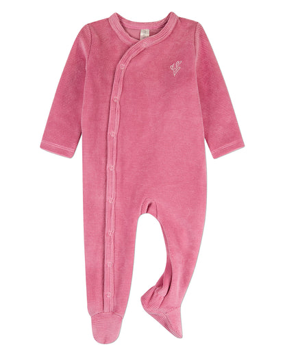 Baby Girls "Heart Cluster" Mini-Ribbed Cotton-Rich Velour Footie