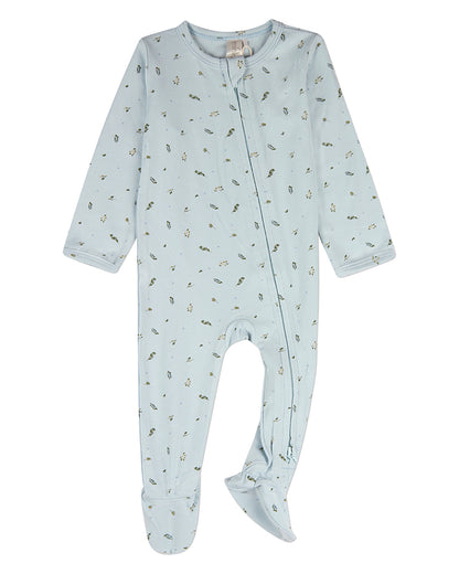 Baby "Tiny Leaves" Rayon-Blend Front-Zip Footie