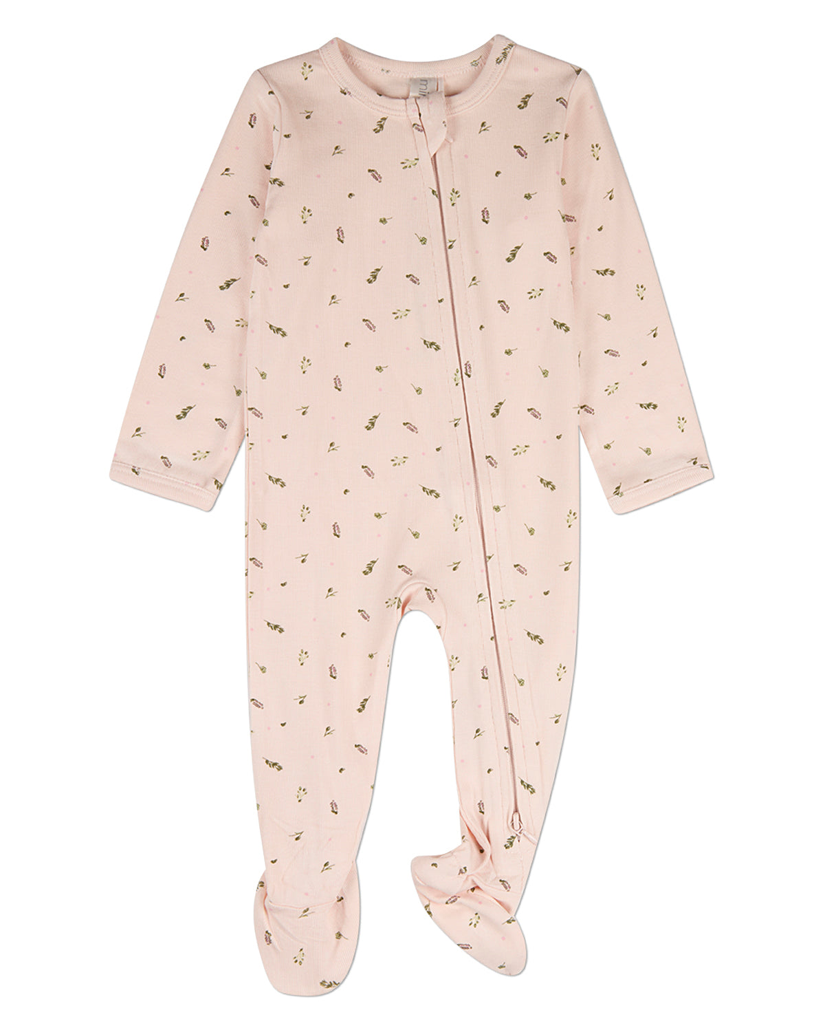 Baby "Tiny Leaves" Rayon-Blend Front-Zip Footie