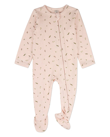 Baby "Tiny Leaves" Rayon-Blend Front-Zip Footie