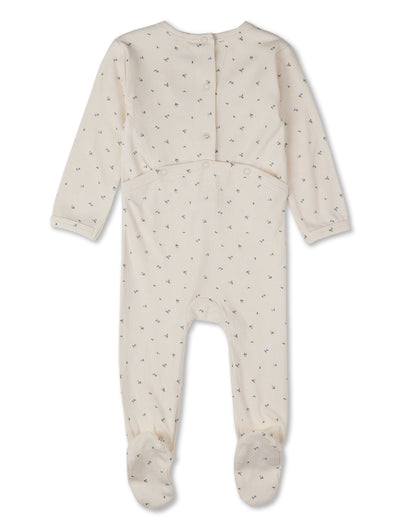 Baby "Sprigs Have Sprung" Mini-Rib Rayon-Blend Crossover-Neck Footie