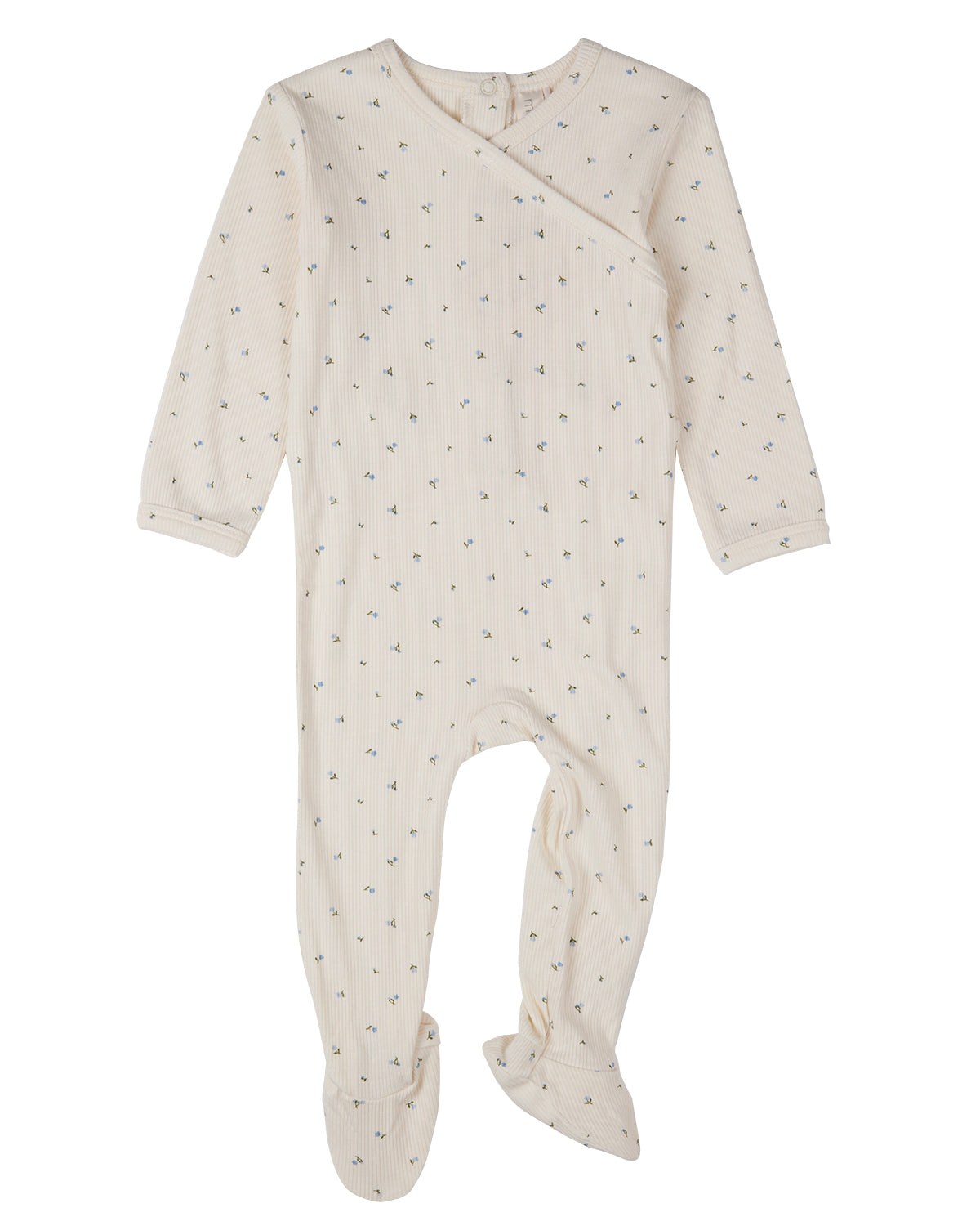Baby "Sprigs Have Sprung" Mini-Rib Rayon-Blend Crossover-Neck Footie
