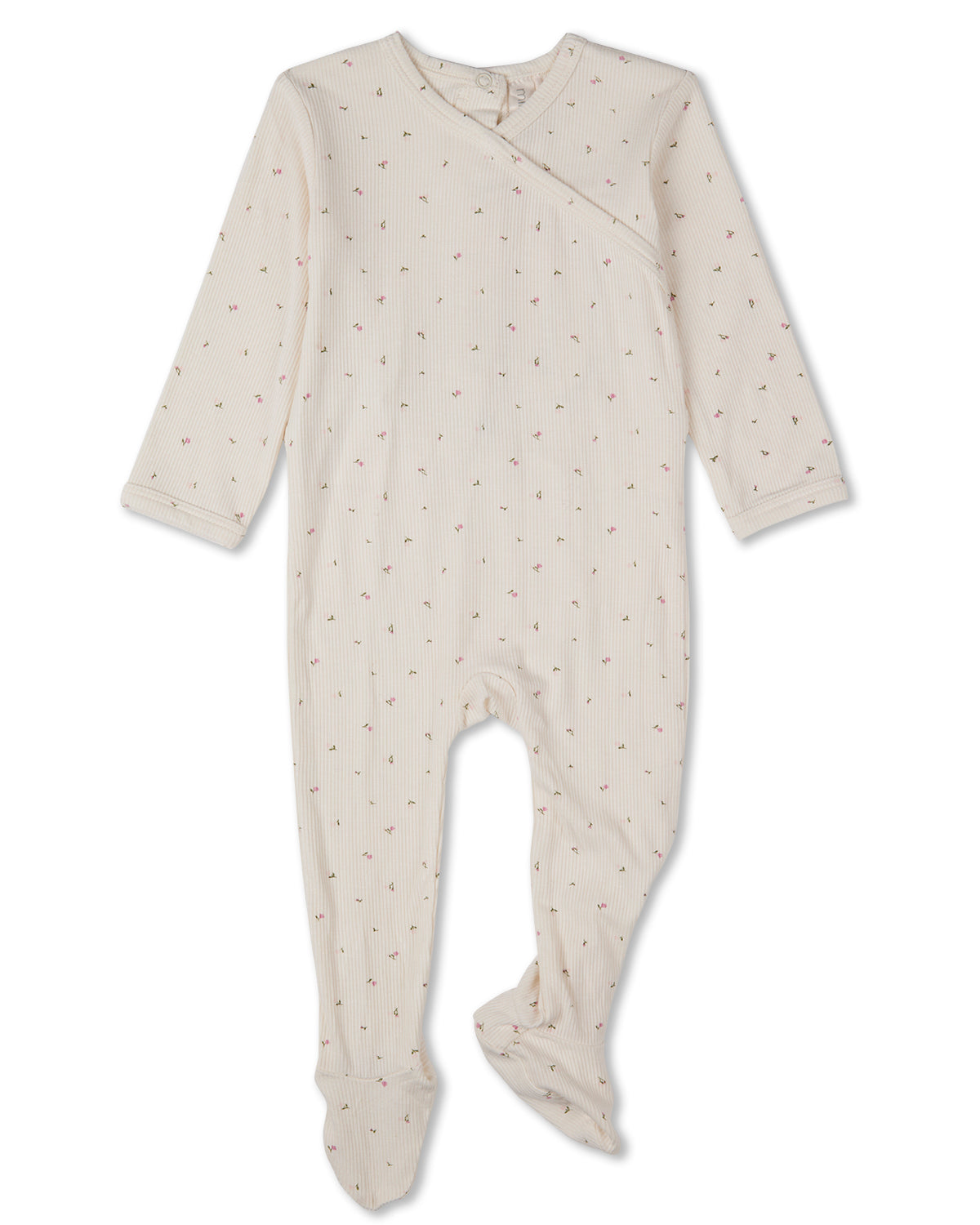 Baby "Sprigs Have Sprung" Mini-Rib Rayon-Blend Crossover-Neck Footie