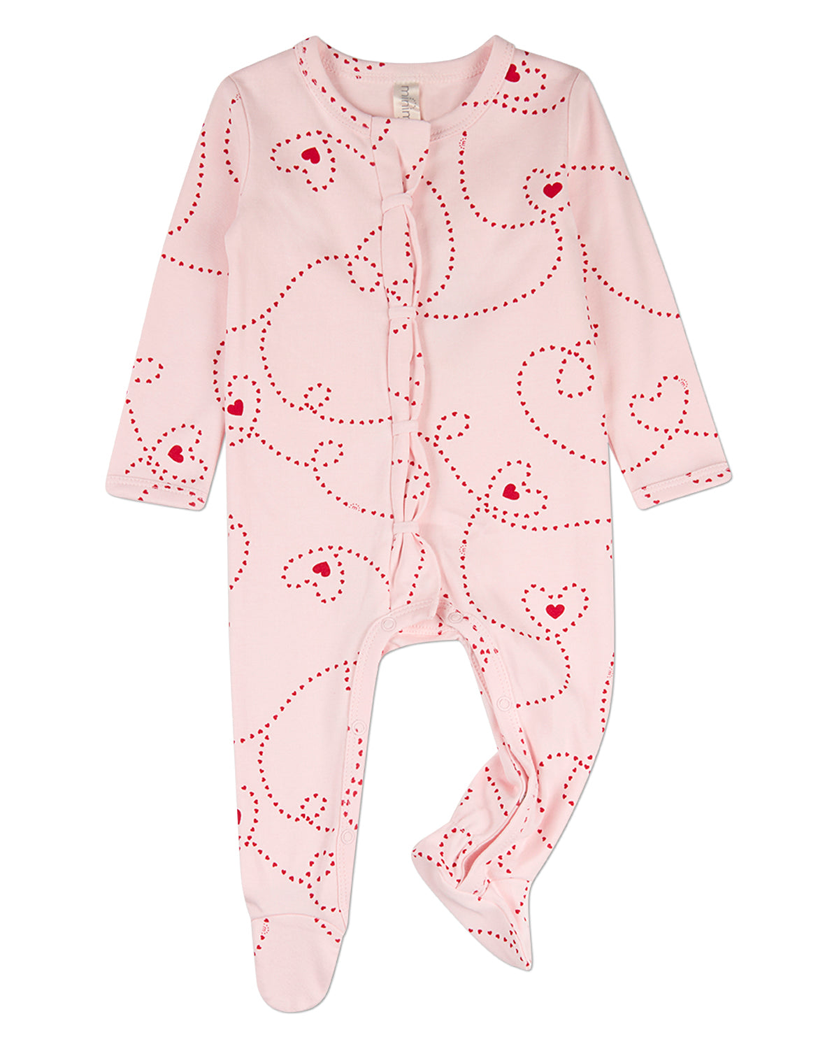 Baby Girls "Entangled Hearts" 100% Cotton Front-Snap Footie